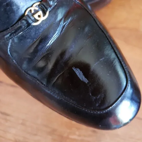 Vintage GUCCI Italy GG Logo Black Slip On Heel Shoes 36 1/2B US 6 Almond Toe - Picture 7 of 16